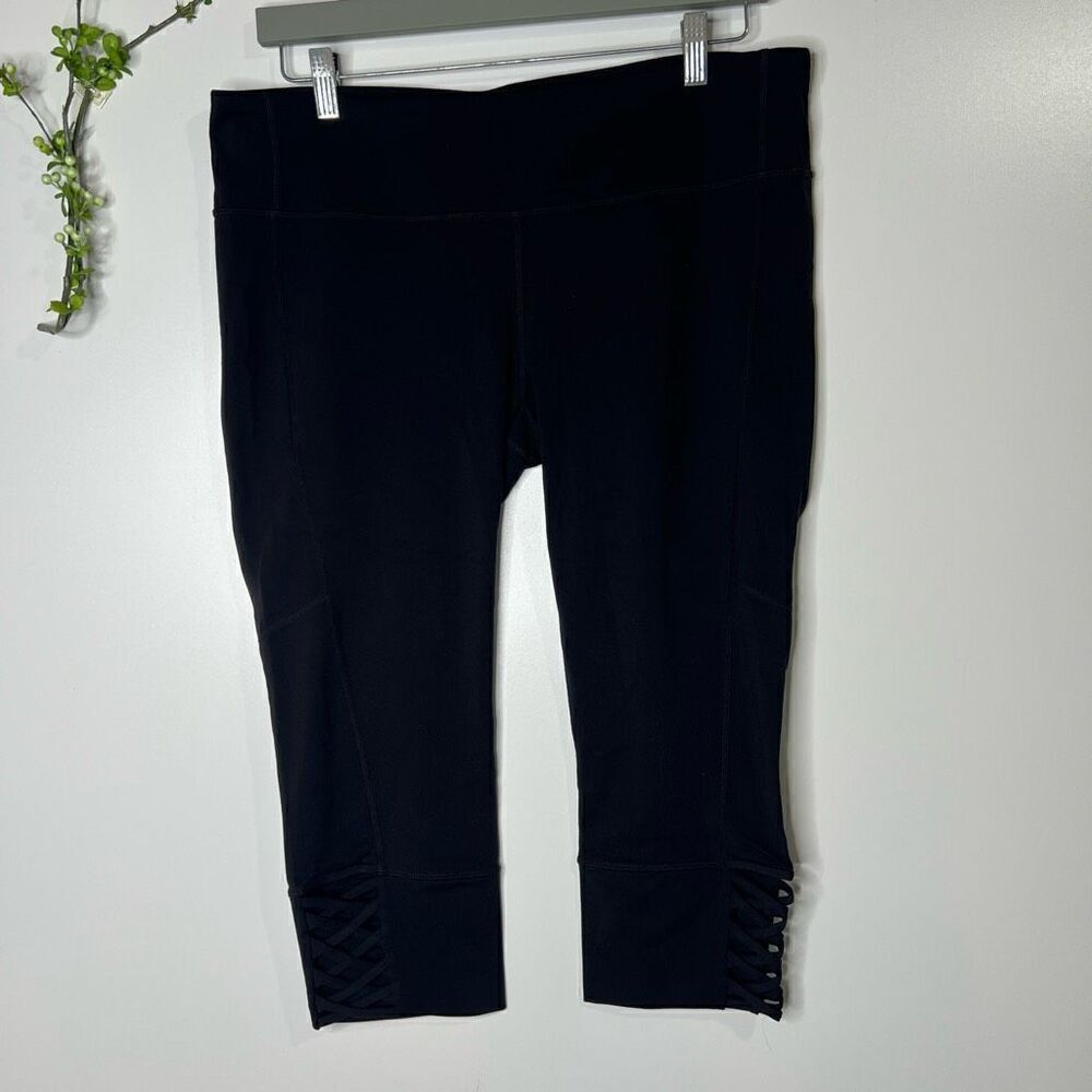 Athleta Black Crop Aerobic Workout Pants Criss Cross Sz Xl